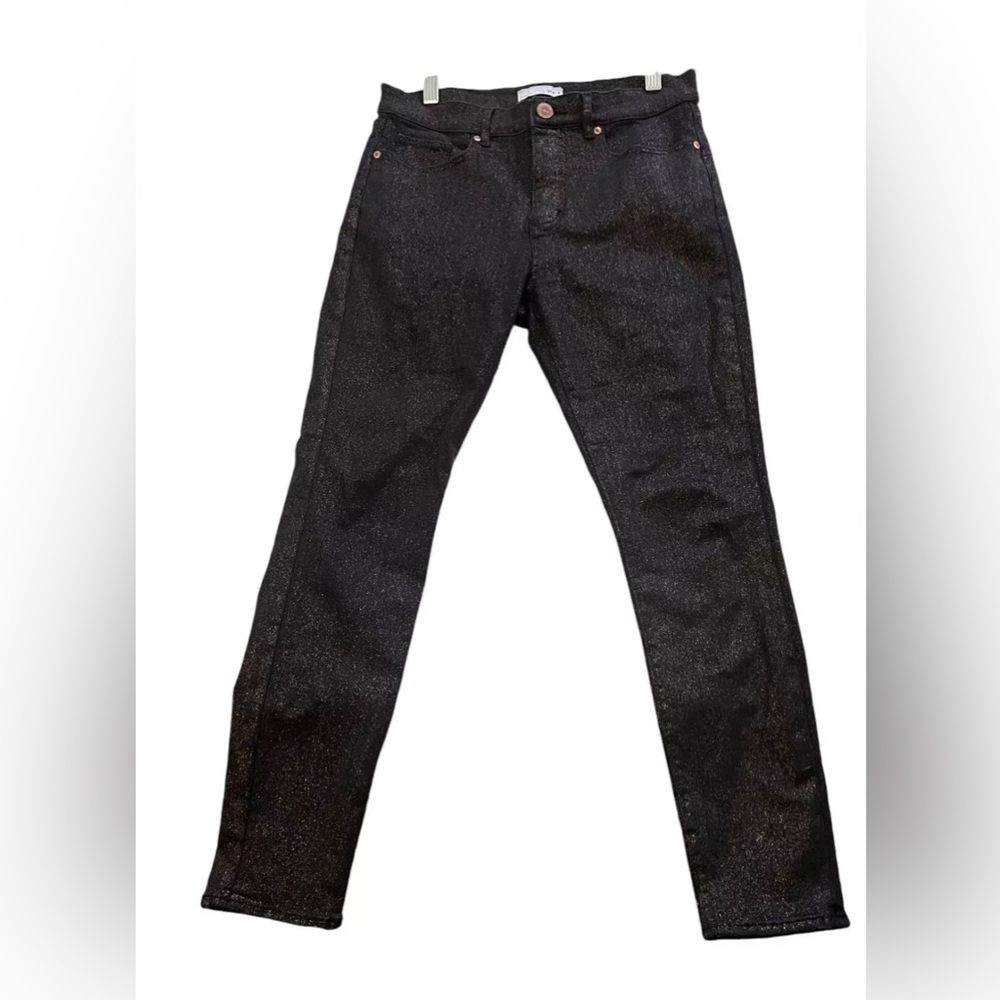 Ann Taylor LOFT Skinny Jeans Sz 6/28 R Black Metallic Copper Sparkle